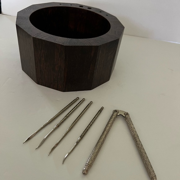 Vermillion Vintage Nut Bowl set / nutcracker and 4 nut pics - Functional Art - Picture 5 of 17